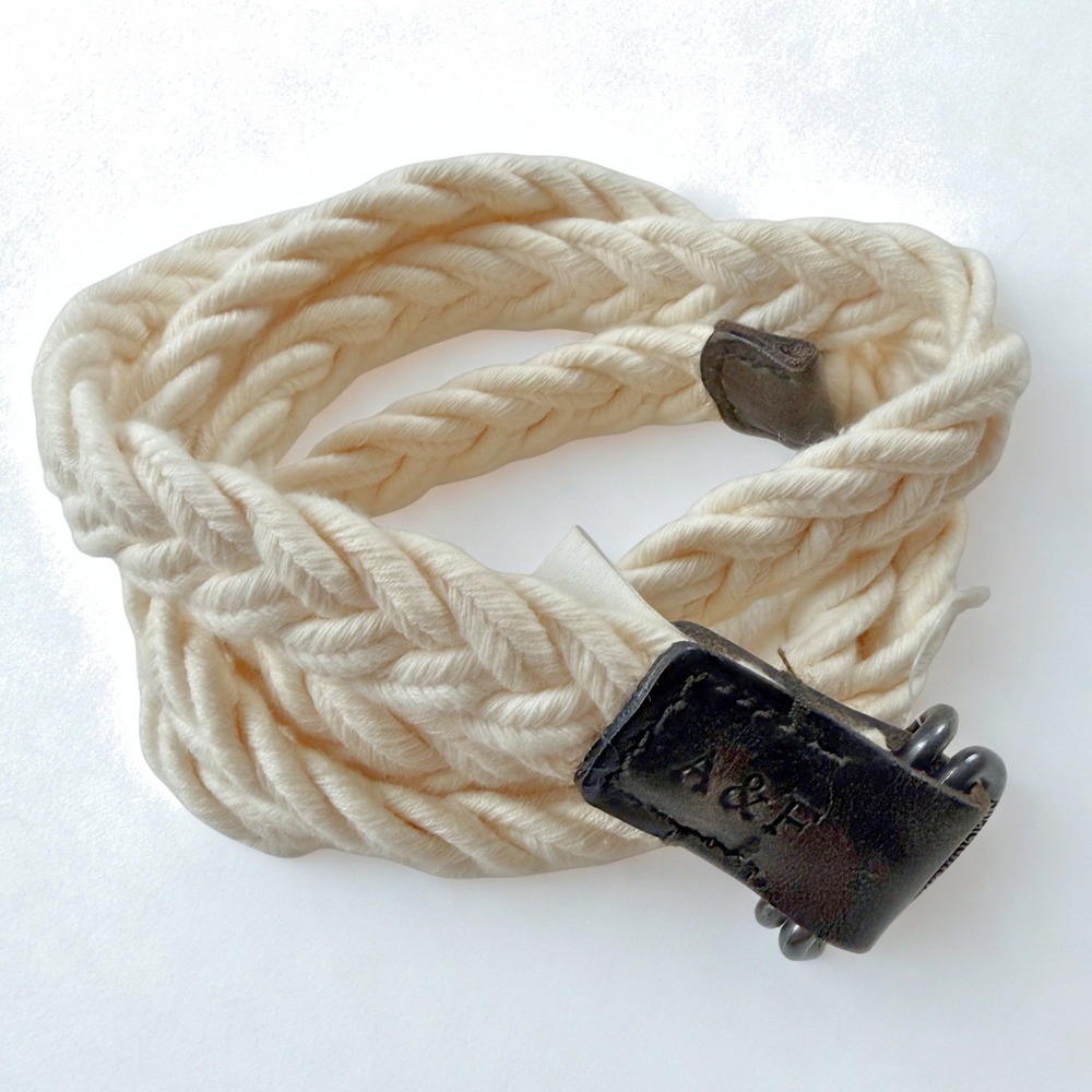 Vtg Abercrombie & Fitch Braided Rope Belt Womens 2 Cream Nautical Leather Trim